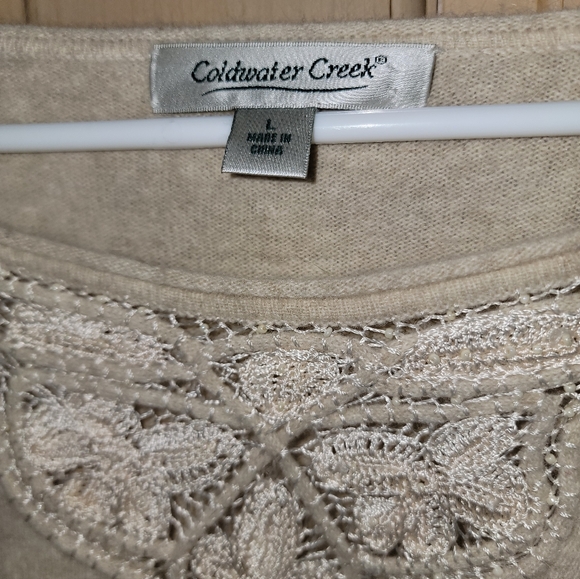 Misses Sz L Coldwater Creek Labswool And Lace Cream Sweater Soft And Feminine - Picture 2 of 4